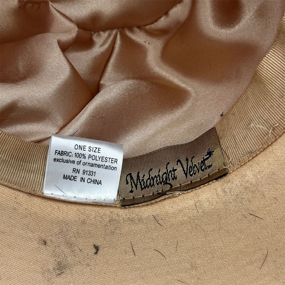 Midnight Velvet Vintage Beige Hat Beaded Bow & Feathers One Size - Picture 3 of 8